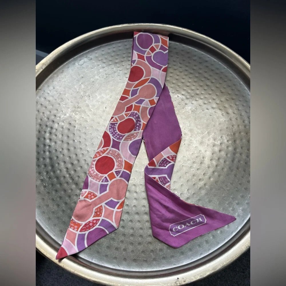 HTF Y2K Coach Bundle | 3 Silk Scarves | Signature C Stripe Skinny Ponytail Scarf - Picture 4 of 9